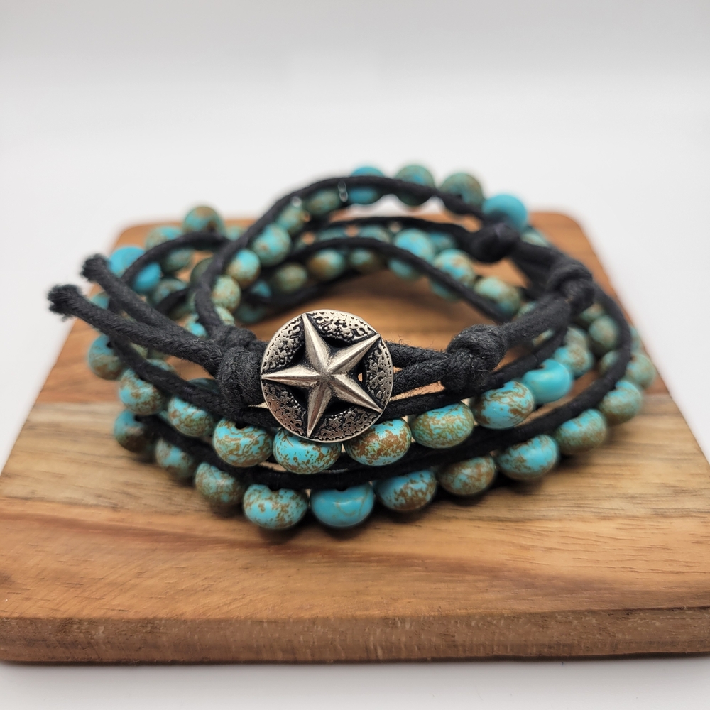 Turquoise Beaded Wrap Bracelet with Star Charm